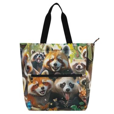 Imagem de GAIGEO Urso guaxinim animais coloridos bolsa de trabalho para mulheres bolsa escolar de lona bolsa de livro bolsa feminina infantil com compartimentos