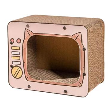 Imagem de Casa de papelão para gatos – Cama ondulada antiderrapante em forma de TV | Grande arranhador de papelão para gatos - para de móveis, enriquecimento, exercício, tédio, gatinho, pequenos