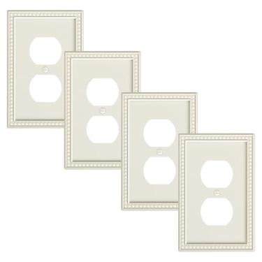 Imagem de TREEWELL Pacote com 4 placas de cobertura de tomada frente e verso pérolas, placas decorativas de policarbonato inquebrável e tampas de tomada, placas de parede de amêndoa clara para tomadas elétricas