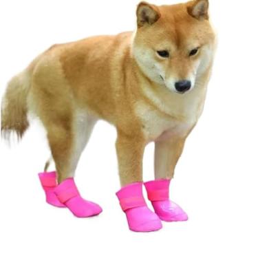 Imagem de Sapato de Silicone para Pet Antiderrapante – Kit com 4 Botinhas Impermeáveis para Cães(Rosa,GG)
