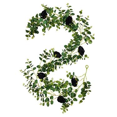 Imagem de GOWENIC Decoração Artificial Preta de Halloween Simulação Rattan Rose Money Leaf para Decoração Suspensa de Casa para Festas de Casamento, Lojas, Escritórios, Jardins Verde, Preto