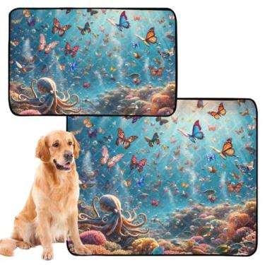 Imagem de TSENQUE Butterflies Sea Underwater Almofada reutilizável para gatos para animais de estimação, lavável, para cães, tapete impermeável para cercadinho para cães, pequeno x pacote com 3