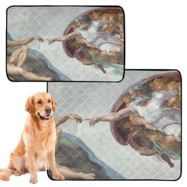 Imagem de TSENQUE Michelangelo Creation of Adam Pee Pads para cães, lavável, reutilizável para animais de estimação, à prova d'água, tapete de cercadinho à prova de vazamento para cães, médio + grande, conjunto