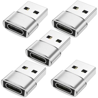 Imagem de Adaptador USB para USB C pacote com 5, adaptador USB C fêmea para USB A macho OTG, carregador conversor tipo C para iPhone 17 Pro Max, 16 15, Apple Watch iWatch S11 S10 SE, AirPods 3, iPad mini Air
