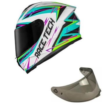 Imagem de Capacete Race Tech Hit Spark Branco e Verde Mais Viseira Fumê-Masculino