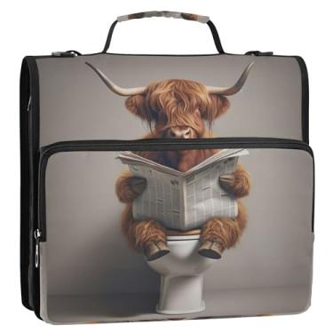 Imagem de Fichários de 3,8 cm, 3 anéis, resistente, engraçado, vaca highland, com zíper, fichário com alça de ombro para portfólio de negócios escolares e porta-pastas de anel
