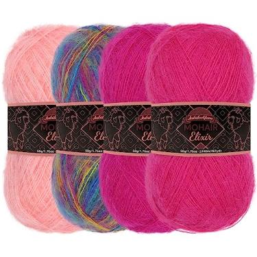 Imagem de JubileeYarn Fio de Elixir Mohair – Mistura de Lã para Bebês 50 g/novelo – Tons de Rosa – 4 novelos