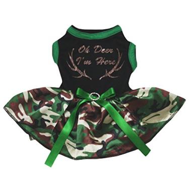 Imagem de Petitebella Oh Deer I'm Here Vestido preto camuflado tutu cachorro (GG)