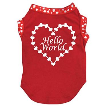 Imagem de Petitebella Camisa de algodão vermelha Hello World Roupas para cães (vermelha, pequena)