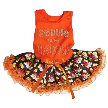 Imagem de Petitebella Vestido de cachorro com strass Gobble Til You Wobble (renda laranja/marrom peru, 2GG)