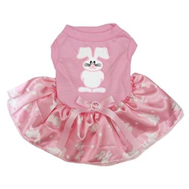 Imagem de Petitebella Roupa para cachorro vestido branco coelho bolinhas coelho rosa tutu (GG)