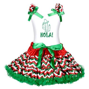 Imagem de Petitebella Camisa de cacto Hola Petti roupa para meninas 1-8 anos, Chevron branco/vermelho, branco, verde, 6-8 anos