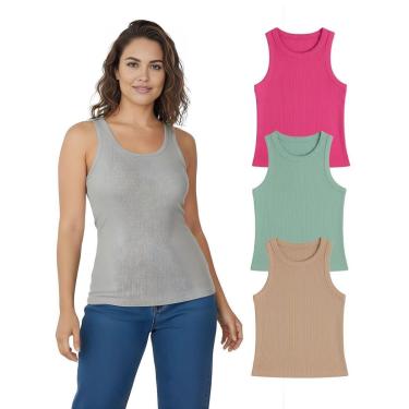 Imagem de Kit Com 3 Regatas Ribana Feminina Cores Sortidas-Feminino