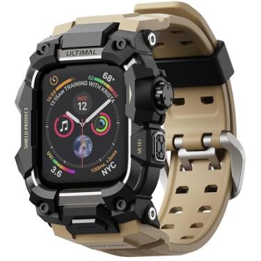 Imagem de ULTIMAL Capa robusta com pulseira para Apple Watch de 45 mm, compatível com Apple Watch séries 9/8/7 de 45 mm, capa protetora à prova de choque de grau militar para iWatch Tactical Band masculina (45