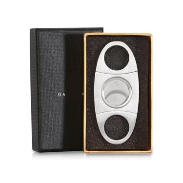 Imagem de JDIME Cortador de charutos de aço inoxidável, lâmina afiada, corte preciso, acessório portátil para fumar, essencial para viagem (prata + caixa)