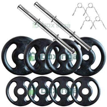 Imagem de Kit com Barras de Halteres e Anilhas de Ferro Fundido - 14 Kg - BOX IN