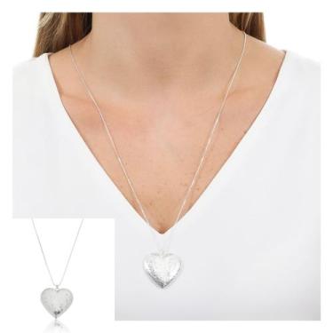 Imagem de Colar, cordão, corrente Relicário Pingente De Coração Banho Prata925 P