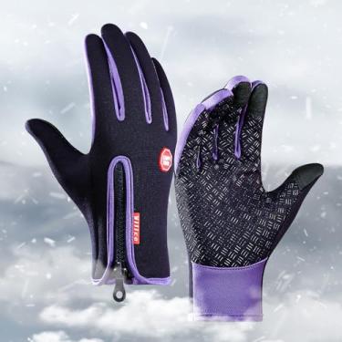Imagem de Luvas de inverno para tela sensível ao toque masculinas e femininas, à prova de vento, à prova d'água, quentes, térmicas para ciclismo, caminhada, esqui, Roxo, XG