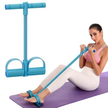 Imagem de 21 faixas de resistência fitness - extrator de tornozelo de pedal de 6 tubos, faixa de resistência do pedal do pé, equipamento de exercício sentado para treinamento de perna de braço, azul