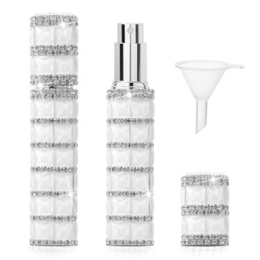 Imagem de TTOYOUU Atomizador de perfume de viagem recarregável, mini frascos de perfume de strass de 12 ml, vazio, recarregável, pulverizador atomizador de viagem com funil, 1 peça - branco, 0.4 Ounces