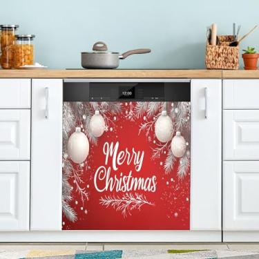 Imagem de SEHANY Linda capa magnética de bola de Natal para lava-louças, adesivos magnéticos decorativos antiarranhões para painel de geladeira e lava-louças, decoração de Natal de cozinha doméstica 58 x 66 cm