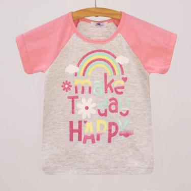 Imagem de Blusa Feminina Infantil Manga Curta Raglan Mescla Make Today Happy - L
