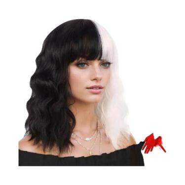 Imagem de Peruca De Cosplay Cruella De Vil Halloween, Curta E Cacheada, Meio Pre