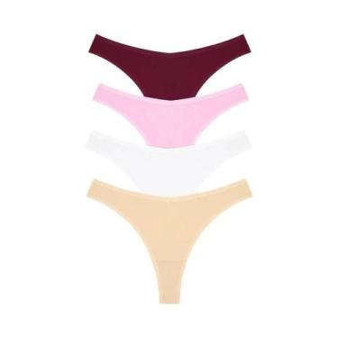 Imagem de Tangas De Algodão Listradas Femininas De Cintura Baixa 4PCS Sexy G-Str