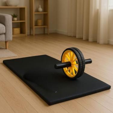 Imagem de Colchonete + Roda Abdominal para Treino em Casa 40+ | Kit Academia em Casa com Exercícios Eficazes para Abdômen e Lombar(Amarelo)