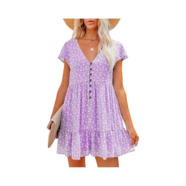 Imagem de Vestido De Verão Floral Com Decote Em V E Botões, Estilo Europeu - NON