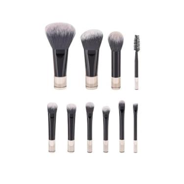 Imagem de Conjunto de 10 mini pincéis de maquiagem para pó, sombra, base, blush, esfuminho e correti
