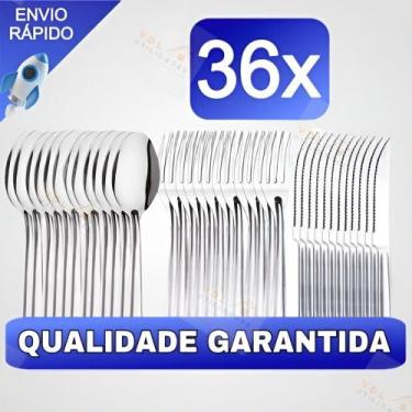 Imagem de Conjunto Jogo de Talheres 36 peças Aço Inox 12 Facas 12 Garfos e 12 Co