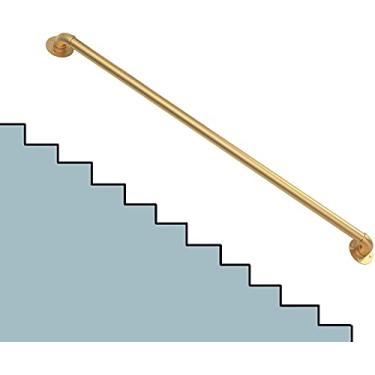 Imagem de HDVLXZLY Corrimão de escada de metal dourado com kit completo barra de apoio antiderrapante para idosos trilhos redondos sem barreiras para interior/lot/banheiro), 3,9 m (12,8 pés)