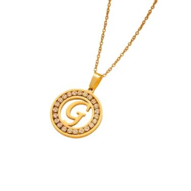 Imagem de TINCOLIA Colar redondo de aço inoxidável com 26 letras incrustadas em diamante, corrente simples e exclusiva em forma de O