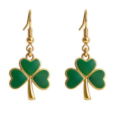 Imagem de Brincos femininos do Dia de São Patrício | Brincos de trevo irlandês com pingente verde de folha de trevo | Joias irlandesas - Presente adorável