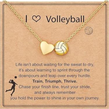 Imagem de Colar de futebol, vôlei, basquete, futebol feminino, acessórios esportivos, joias de presente para amantes, 40,6 cm + 7,6 cm, colares modernos banhados a ouro 14K, One Size, Metal, Sem Pedra Preciosa