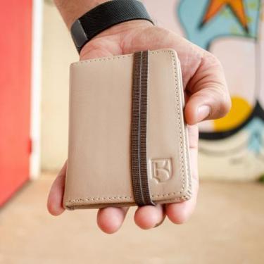 Imagem de Carteira Couro Legítimo Minimalista Elástico Tecnologia RFID - Kraus, 