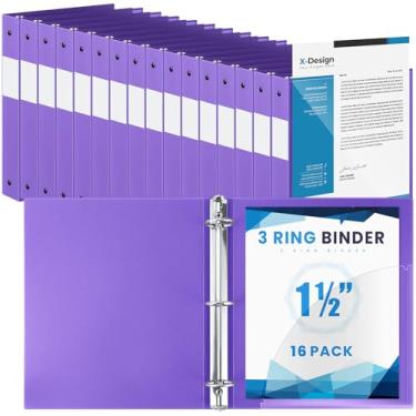 Imagem de Henoyso 16 fichários de 3 anéis com capa transparente de plástico flexível, tamanho carta 21,6 cm x 28 cm, fichários versáteis de papel para escola, escritório, casa, 1 bolso (roxo)