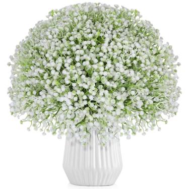 Imagem de 150 peças de flores artificiais para respiração de bebê, branco falso, flor artificial para respiração de bebê, buquê de gipsófila falsa para decoração de mesa de arranjos florais de casamento (branco