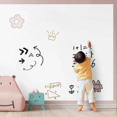 Imagem de Papel de Parede Adesivo Quadro Branco com Marcador, PVC Impermeável Lavável Reutilizável, 200cm x 45cm, Autoadesivo