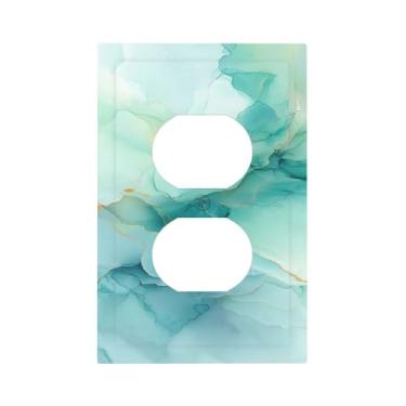 Imagem de Nadoabtm Capas de tomada padrão de mármore azul-petróleo 1 gangue placa de cobertura de interruptor de luz dupla capa decorativa para tomada elétrica para decoração de casa de fazenda