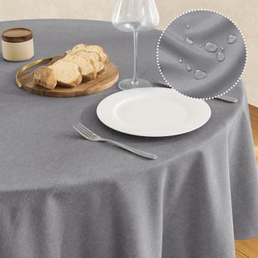 Imagem de Veblandy Toalha de mesa de linho texturizada à prova d'água e resistente a manchas, tecido decorativo sem rugas, capa de mesa para jantar/festa/buffet/casamento, 152 x 152 cm, cinza escuro
