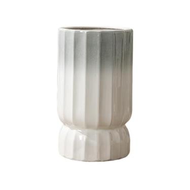 Imagem de KEG801302 Vaso de cerâmica grande gradiente para casa, cinza, branco, piso, teto, vaso de flores verde, decoração de interiores (médio)