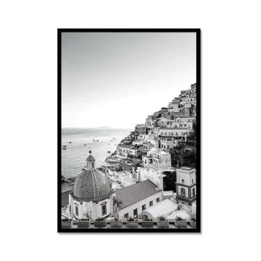 Imagem de Impressão em tela de fotografia de paisagem em preto e branco cenário da Itália para decoração de sala de estar - Veneza, Costa Amalfitana, Roma, Milão, Five Oceanside Towns Pôster de arte de parede