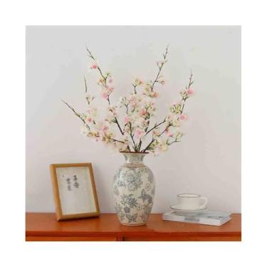 Imagem de KEG801302 Simulação de flores falsas ramo de flor de pêssego arranjo de flores falsas sala de estar casa decoração de mesa de jantar