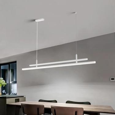 Imagem de Luminária pendente LED linear para cozinha, sala de jantar, com intensidade ajustável e controle remoto. Ideal para sala de estar, mesa de jantar, escritório ou bar. Altura ajustável (Branco
