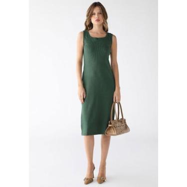 Imagem de Vestido Midi De Alça E Fenda Ribana Algodão Premium - Levosch, Verde m