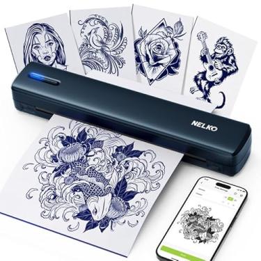 Imagem de Nelko Impressora de estêncil de tatuagem D810, impressora térmica sem fio com 10 papéis de transferência de tatuagem, máquina de tatuagem portátil para artistas e iniciantes, compatível com almofada