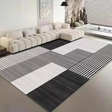 Imagem de Tapete minimalista nórdico simples para sala de estar, preto, para decoração de quarto, confortável e macio, ideal para mesa e chão (100x200cm 39,4x78in/Flanela-6)