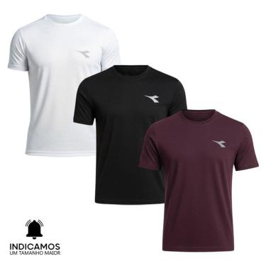 Imagem de Kit 3 Camisetas Diadora Small Logo Masculina - Branco e Bordô G-Masculino